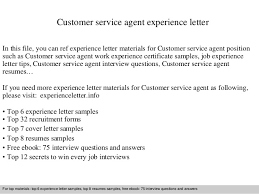 Call center agent cover letter no experience. Customer Service Agent Experience Letter