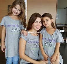 صورة نانسي عجرم مع ابنتيها لدعم مركز سرطان الأطفال nancy ajram t shirts for women cancer kids