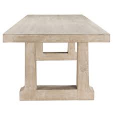 Sandblasting gives the wood a white wash finish. Emma Coastal Beach White Washed Pine Wood Dining Table Kathy Kuo Home
