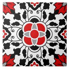 Black And White Moroccan Tiles Floral Moroccan Tile Deep Red Black And White Tile Zazzle Com In 2020 Red Backsplash Black And White Tiles White Tiles