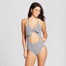 Sweet Style Beautifully Blends With A Sultry Touch In The Gingham Tie Front One Piece From Xhilaration 153 Womens Gingham One Piece Black And White One Piece