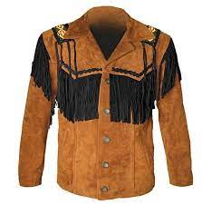 Men Western Brown Color Cowboy Style Black Fringes Suede Leather Jacket Leather Jacket Style Leather Jacket Men Leather Shirt