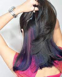 Midnight Blue With Pink Shades Cleo Hair International Call Here 63385250 For Book Appointment Hair Done By Takuya Blue Hair Pink Hair Hair Styles