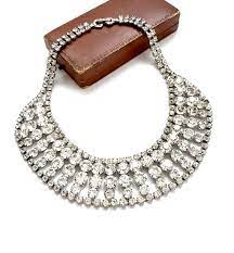 Clear Rhinestone Bib Necklace Multi Size Stones Prong Set Etsy Vintage Wedding Jewelry Vintage Rhinestone Jewelry Clear Rhinestones