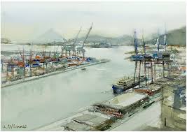 基隆港下雨天saunders watercolour pad 300g 31 x 23 cm rough 水彩寫生長榮桂冠19樓過年期間下午茶399吃到飽 我和凌哥到基隆時間較早 先預訂了靠窗的位置 再繞到正濱漁港去寫生 plein air watercolor paris skyline plein air