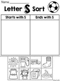 Letter S Alphabet Worksheets To Sort Pictures By Beginning Or Ending Sound Word Sorts Letter Sounds Lettering Alphabet