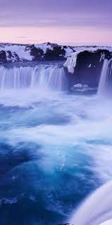 Godafoss Waterfall Blue Water Stream Nature Iceland 1080x2160 Wallpaper Waterfall Wallpaper Beautiful Nature Scenes Landscape Wallpaper