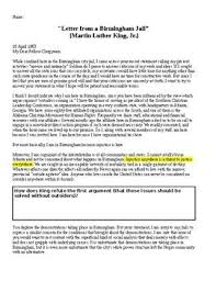 Litcharts assigns a color and icon to each theme in letter from birmingham jail, which you can use to track the themes throughout the work. Commonlit Answer Key Letter From Birmingham Jail Letter From Birmingham Jail Assignment This Passage Is Adapted From Martin Luther King Jr S Letter From Birmingham Jail I Think I Should Give