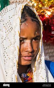 Toubou young woman, portrait, tribal festival Place de la Nation,  N'Djamena, Chad Stock Photo