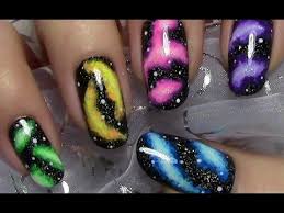 Easy Rainbow Galaxy Nails Colorful Nail Art Design Colorful Nail Art Nail Art Videos Goth Nails