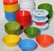 vintage plastic margarine tubs, bowls in bright primary ...