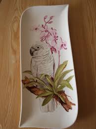 Cacatoes Et Orchidee Technique Classique Dessin Orchidee Peinture Sur Porcelaine Repose Cuillere En Poterie
