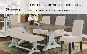Best kitchen dining table with bench sets. Amazon Com Bench Covers High Stretch Bench Slipcover Rectangle For Dining Room Bench Cushion Covers Indoor Bench Cushion Slipcovers Thicker Jacquard Non Slip With Security Straps Medium Biscotti Beige Kitchen Dining