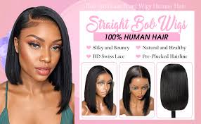 Amazon.com : Bob Wig Human Hair 13x6 Straight HD Lace Front Wigs Human Hair  180% Density Glueless Wigs Human Hair Pre Plucked Short Bob Wigs for Black  ...