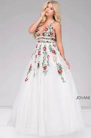 Jovani Dress 48891 Jovani 48891 Ivory And Multi Long Sleeveless V Neckline Dress With Floral Embroidery Prom Dresses Jovani Floral Prom Dresses Jovani Dresses