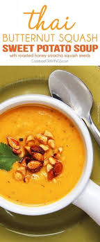 Mega Creamy Without Any Cream Thai Butternut Squash Sweet Potato Carrot S Sweet Potato Soup Recipes Sweet Potato Carrot Soup Curried Butternut Squash Soup