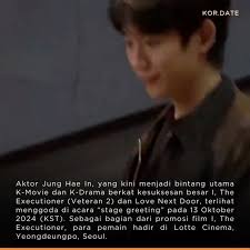 Aktor Jung Hae In, yang kini menjadi bintang utama K-Movie dan K-Drama  berkat kesuksesan besar I, The Executioner (Veteran 2) dan Love Next Door,  terlihat menggoda di acara “stage greeting” pada 13 ...