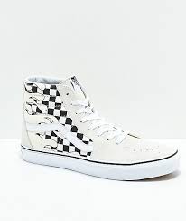 Black And White Checkered Vans With Red Flames Vans Sk8 Hi Checkerboard Flame White Skate Shoes Zumiez Checkered Shoes Skate Shoes Vans Sk8 Hi White