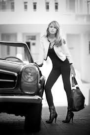 Black And White Girl Posing With A Classic Mercedes Sports Car Mercedes Girl Mercedes Sports Car Car Girls