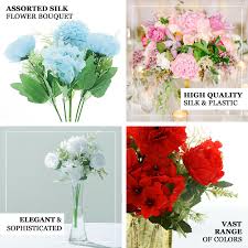 High quality silk flower type: 2 Pack Blue Silk Peony Bouquet Assorted Artificial Flowers For Vases 12 Tall Tableclothsfactory