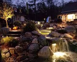 Low Voltage Landscape Lighting In A Water Feature By Bahler Brothers In Connecticut Landscape Lighting Landscape Lighting Design Water Features In The Garden