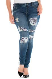 slink jeans floral patch distressed skinny jeans plus size hautelook