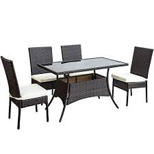 Merax 5 Pieces Indoor Outdoor Dining Set Pe Rattan Garden Dining Table And Chairs Patio Set Furniture Outdoor Furniture Sets Backyard Furniture Patio Furniture