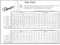 Costume Size Charts