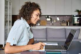 Happy African American Student Girl Having Video Chat with Teacher on  Laptop. Stock Photo - Image of webinar, people: 228527318