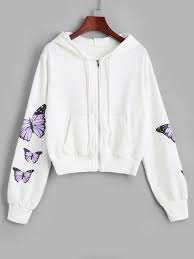 Pockets Zip Up Butterfly Hoodie Black White In 2020 Stylish Hoodies Clothes Mini Dress Casual