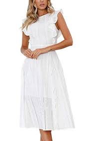 Ecowish Womens Dresses Elegant Ruffles Cap Sleeves Summer A Line Midi Dress 34 00 Midi Ruffle Dress Womens Dresses Lace Dress