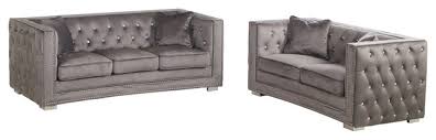 Living room light gray walls dark couch pops of color eclectic design home. Deluca 2 Pieces Embellished Tufted Sofa Loveseat Contemporary Living Room Furniture Sets By Furniture Import Export Inc Houzz