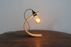 Wood Table Lamp Curve Shape For Reading With Geometric Textile Cable Bedside Lamp Home Decor Minimal Style Curve Bedside Lamps Wood Table Lamp Wood Lamp