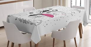 But just like other decor, choosing linens is. East Urban Home Ambesonne Magic Tablecloth Minimalist Habitat Drawing With Rabbits Tree Hole Houses In Rainy Day Hollow Design Rectangular Table Cover For Dining Room Kitchen Decor 60 X 84 White Pink Wayfair