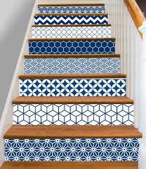 15steps Stair Riser Vinyl Strips Removable Sticker Peel & Stick :  Geometrical Blue (navy) S002
