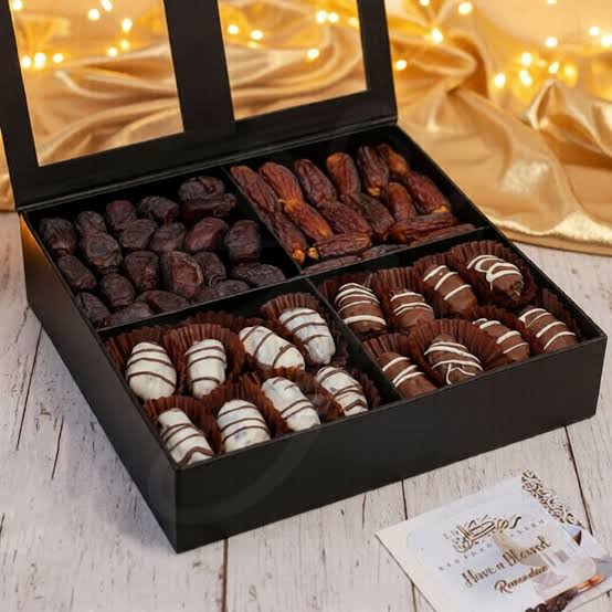 Gourmet dates presented in a luxury gift hamper, AI generated