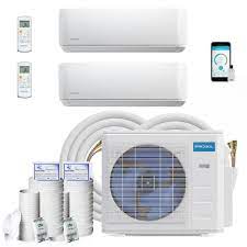 A ductless mini split heat pump can provide heating and cooling for your entire home, a single room, or supplement your current system. Mrcool Diy 18 000 Btu 1 5 Ton 2 Zone Ductless Mini Split Air Conditioner Heat Pump 230 Volt 60hz Diym227hpw00b01 The Home Depot