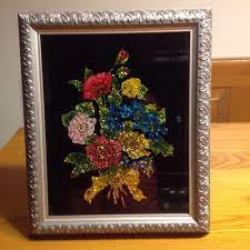 Vintage Floral Reverse Painting On Glass Tinsel Foil Art 8x10 Vintage Foil Art Art Pictures Glass Painting