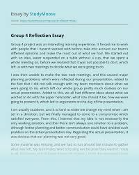 For example, after completing an internship, you may be required to write a reflection essay on that a reflective essay describes an experience or event and analyzes the experience's meaning and. Group 4 Reflection Free Essay Example