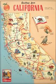 Florentine Print Map Of California California Map California Facts Coastal Style