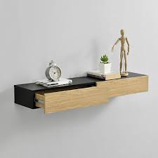 En Casa 2x Wandregal Mit Schublade Schwarz Holz Hangeregal Wand Regal Schrank Ebay
