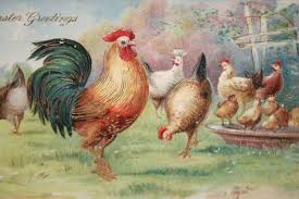Vintage Easter Postcard Easter Postcard Vintage Postcard Rooster Chickens Baby Chicks Gold Trimmed Rooster Vintage Easter Postcards Vintage Easter Cards