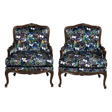 Antique Louis Xv Bergere Chairs In Valentino Butterfly Silk Pair Chair Bergere Chair Antique French Armchair