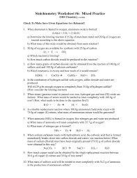 Stoichiometry Worksheet 6 Mixed Practice