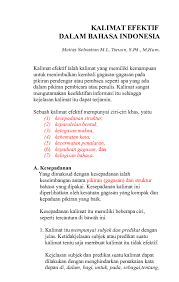 Awal atau dasar dari suatu kalimat. Doc Kalimat Efektif Dalam Bahasa Indonesia Sidney Wijaya Academia Edu