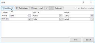 There is no way i know to original title; Sort Data In A Range Or Table Excel