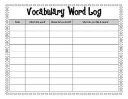 Vocabulary Vocabulary Log And Self Awareness Chart