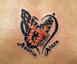 50 Unique Name Tattoos Inked Weddings Heart Tattoos With Names Butterfly Name Tattoo Butterfly Tattoos For Women