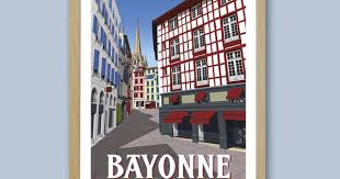 Affiche Bayonne Rue Argenterie Pays Basque Etsy Bayonne Affiche Biarritz