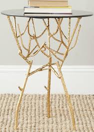 Black And Gold Side Table Uk Featuring Gold Finished Legs With Tree Branch Silhouettes This Iron Table Is Perfect For Adding Glass Top End Tables Glass Top Accent Table Gold Accent Table